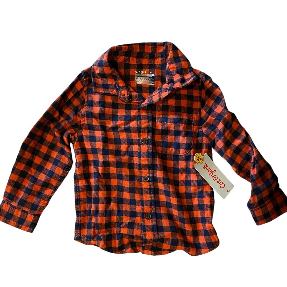 Cat & Jack Toddler Boys’ Long Sleeve Flannel‎ Shirt - Brown, Size 3T - Picture 2 of 3